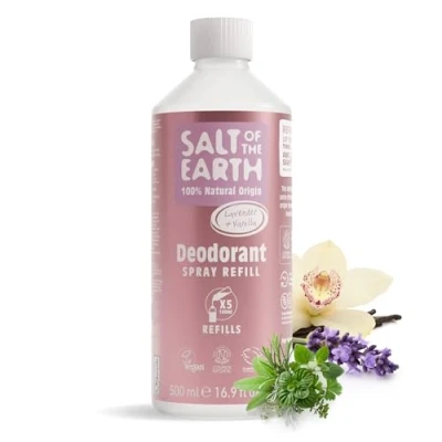 Obrázek Salt Of The Earth Přírodní deodorant sprej, náhradní balení, levandule a vanilka veganský, dlouhotrvající ochrana, bez pokusů na zvířatech, 500 ml