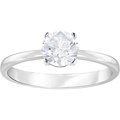 Obrázek Swarovski Prsten Attract, kulatý, bílý, rhodiovaný, rhodiované, Křišťál