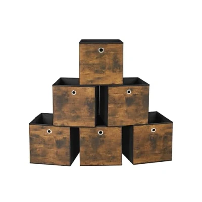 Obrázek SONGMICS Úložný box, 6dílná sada, organizéry z netkané textilie, skládací 30 x cm, látkový pro regál na kostky, organizér oblečení, vintage hnědý černý RFB102B01