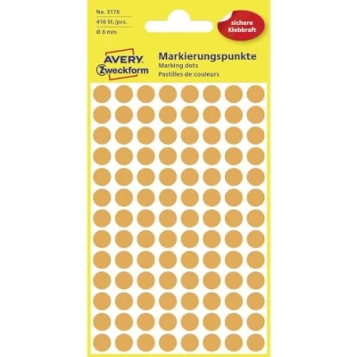 Obrázek AVERY Zweckform 3178 samolepicích označovacích bodů (Ø 8 mm, 416 lepicích na 4 arších, kulaté nálepky kalendář, plánovač a pro kutily, papír, matný) neonově oranžová, 1 kus