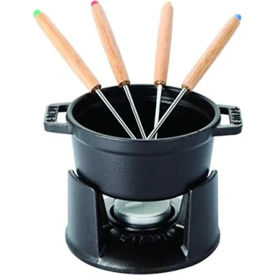 Obrázek STAUB Sada na fonduesu malá vč. 4 vidliček fondue, 10 cm, 0,25 l, litina, vhodné pro indukci, černá