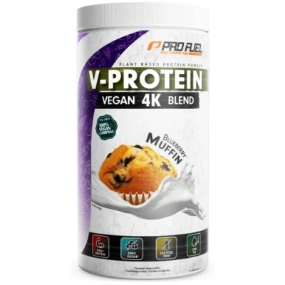 Obrázek Veganský proteinový prášek BLUEBERRY MUFFIN 750 g V PROTEIN 4K Blend Neuvěřitelně chutný a krémový ze slunečnice, sóji, konopných semen dýňových semínek Rostlinný se 78 %