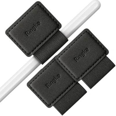 Obrázek Ringke Držák na pero [balení 3 ks] Samolepicí PU kůže poutko tužky navržené pro Apple Pencil pouzdro, deníky a další černé