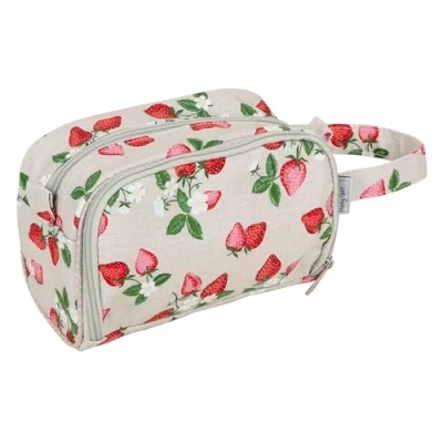 Obrázek Hobby Gift Exklusive Häkeltasche, 100% weiche Baumwolle, Häkelnadeletui mit Reißverschluss, Garnöse, Garnhalter, Baumwollgriff, 21 x 24 10 cm Erdbeeren