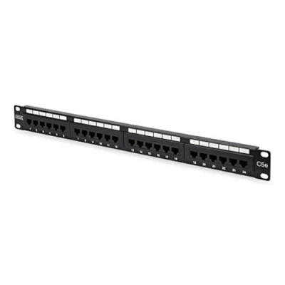 Obrázek DIGITUS Patchpanel 19 palců Cat 5e 24 porty RJ45 nestíněný LSA Patch Feld Rack Montage 1HE černý