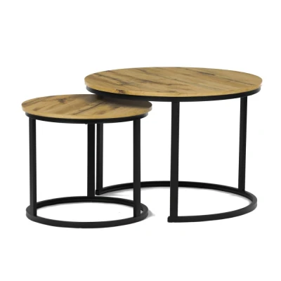 Obrázek Stůl konferenční, set 2 ks, MDF deska, dekor divoký dub, kovová podnož, černý lak CT X7122 OAK