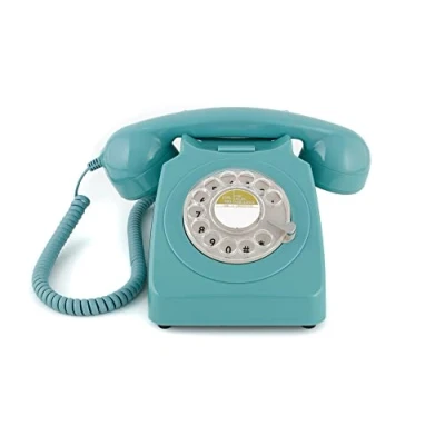 Obrázek GPO 746ROTARYBLU retro telefon s číselníkem v designu 70. let modrý