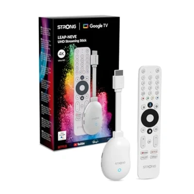 Obrázek STRONG 4K UHD Android TV Streamovací box Leap Neve Google HDMI Stick Wi Fi 6 Chromecast Built In kompatibilní s hlasovým ovládáním Dolby Vision Atmos bílý
