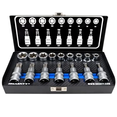 Obrázek Haskyy Professional 16dílná sada šroubovacích bitů Torx I ořechů bit nástrčné ořechy T30 T70 55 mm dlouhé E10 E24 39
