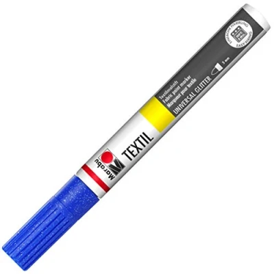 Obrázek Marabu 01190003555 Textilní Painter třpytky modré 555, tloušťka čáry cca 3 mm, tužka na látku pro světlé a tmavé látky, vodní bázi, měkká rukojeť, po fixaci lze prát do 40 C