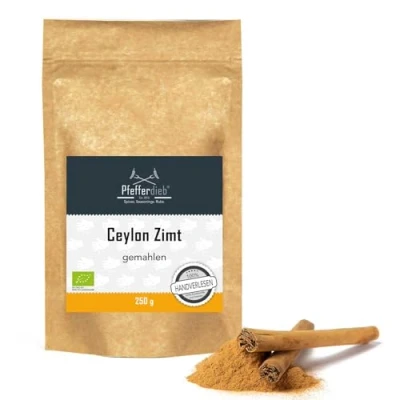 Obrázek Ceylon skořice BIO, mletá, surová kvalita, 100% pravá přímo a čerstvá ze Srí Lanky, prášek 250 g Pfefferdieb®