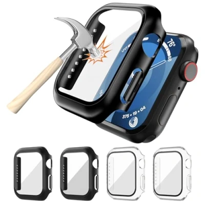 Obrázek 4 kusy ochranného pouzdra pro Apple Watch SE2/SE/6/5/4 44 mm ochrana displeje, tvrdé PC ochranné pouzdro s tvrzeným sklem kompatibilní SE2 SE Series 6 řady 5 (2 černé a 2