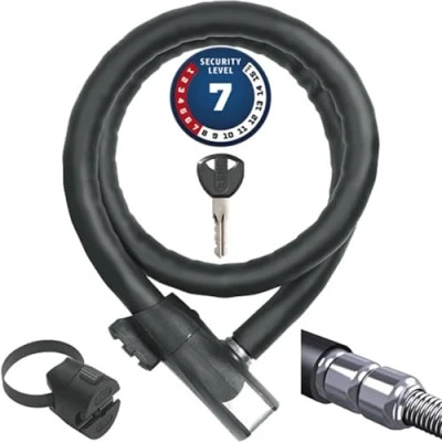 Obrázek ABUS Pancéřový kabelový zámek Steel O Flex Centuro 860 s držákem QuickSnap RBU z ocelového kabelu tankem ocelových pouzder Bezpečnostní úroveň 7 85 cm, černý