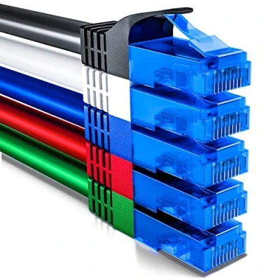 Obrázek deleyCON Sada síťového kabelu 5 x 0,5 m CAT6 krátká 50 cm U UTP RJ45 CAT 6 LAN kabel propojovací Ethernet DSL Switch Router modem opakovač patchpanel barevný