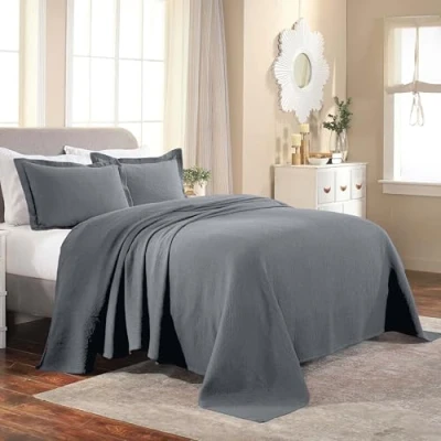 Obrázek Superior Jacquard Matelasse Fleur de Lis 100% Baumwolle, 3 teiliges Set, Kingsize, silberfarben