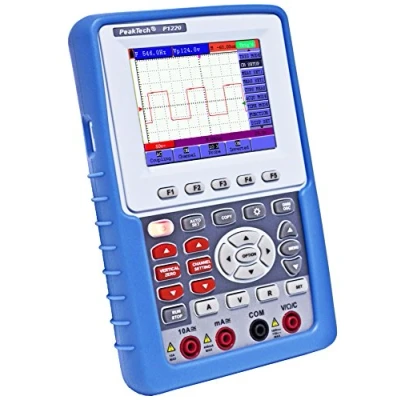 Obrázek PeakTech 1220 1kanálový paměťový osciloskop (20 MHz) a multimetr True RMS s USB rozhraním barevným displejem 3,8&quot;, přenosný DSO, digitální paměť, ruční vč. kufru příslušenstvím