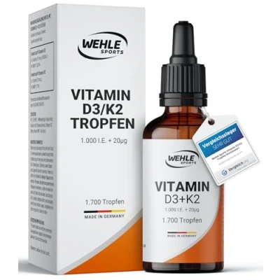 Obrázek Vitamín D3 K2 kapky vysoké dávky [1000 IE] Vit ve vysokých dávkách vitamin D olej 1000 IE 50 ml 1700 kapek vysoce biologicky dostupný laboratorně