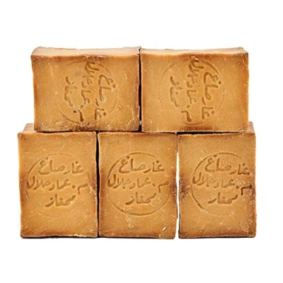 Obrázek Carenesse mýdlo Aleppo Premium Quality 5 kusů 45 % olivový olej 55 vavřínový originální na vlasy veganské ručně vyrobené přírodní cca 900 950 gramů v balení
