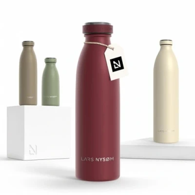 Obrázek LARS NYSØM láhev na pití z ušlechtilé oceli 350 ml, 500 750 1 l, 5 litrů Termoska vhodná pro sycené kyseliny vodu odolná proti vytečení sport, outdoor, do školy (Berry Red,