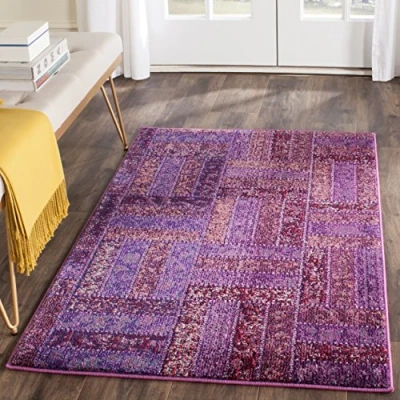 Obrázek SAFAVIEH Boho koberec do obývacího pokoje, jídelny, ložnice Monaco Collection, krátká předsíň, fialová a multi, 91 x 152 cm