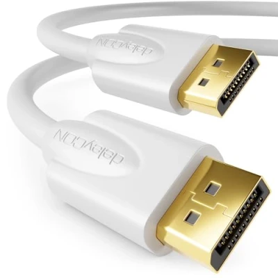 Obrázek deleyCON 2m DisplayPort kabel 4K 2160p 3D HDCP DP (20 Pin) konektor na PC Notebook Monitor grafická karta bílá