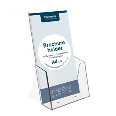 Obrázek EUROPEL Držák na brochure and literature, formát 1/3 A4, impact resistant plastic construction, brochure, flyer menu holder dispenser for office, restaurace a recepce, portrét.