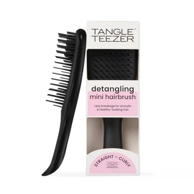 Obrázek Tangle Teezer Mini The Ultimate Detangler Haarbürste, sanft zu nassem Haar, zweistufige Zähne und bequemer Griff, ideal für Kinder Reisen, reduziert Knoten Haarbruch, Schwarz