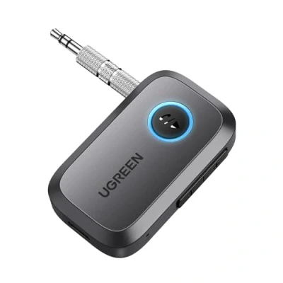 Obrázek UGREEN Aux Bluetooth adaptér do auta 5.3 přijímač, hands free volání, duální spojení, 15 hodin přehrávání jack pro autorádio/stereo zařízení/headset (Space Gray)
