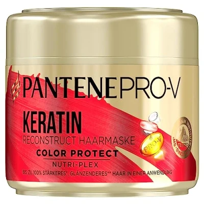 Obrázek Pantene pro V Color Protect Keratin Reconstruct vlasová maska, barvené vlasy, péče o lesk, kúra, krása, zlato, 300 ml