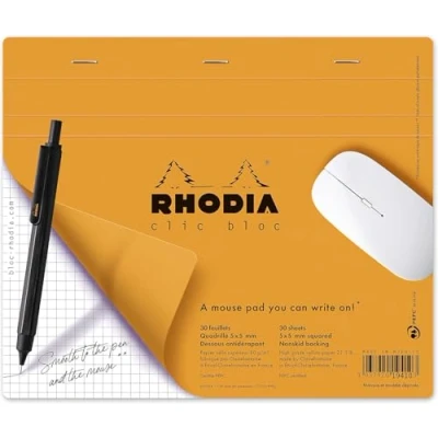 Obrázek Rhodia 19410C Mousepadblöcken Clic Bloc, 19x23 cm, 30 Blatt mikroperforiert, kariert, Clairefontaine Papier weiß 80g, Anti Rutsch Funktion, Cover Orange, 1 Stück