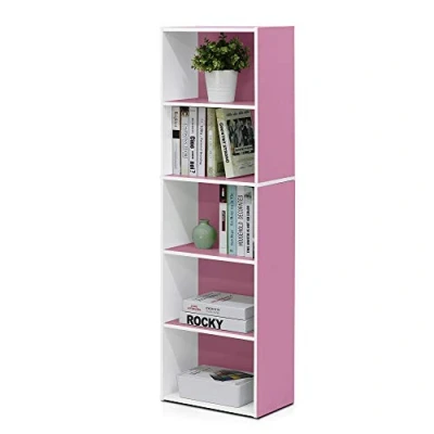 Obrázek Furinno otevřená knihovna s 5 přihrádkami, dřevo, bílá/růžová, 40,1 x 23,98 132,1 cm