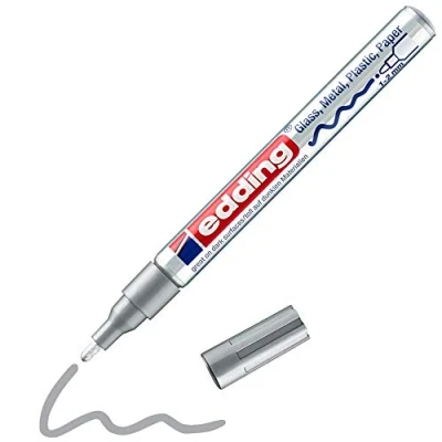 Obrázek edding 751 Lesklý lakový popisovač stříbrný balení s 1 popisovačem laku kulatý hrot 12 mm laková tužka na sklo, kámen, dřevo, plast a papír voděodolná, silně kryjící