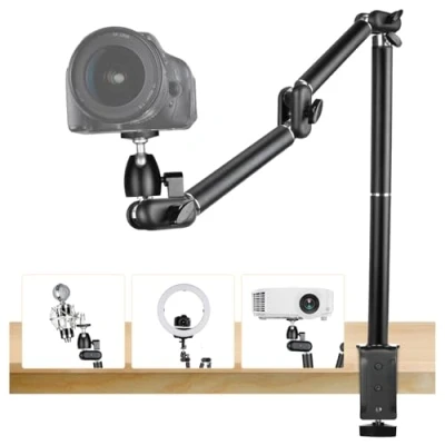 Obrázek TARION Overhead stativ na stolní upínací flexibilní kloubové rameno držák se závitem 3/8&quot; a šrouby 1/4&quot; adaptér pro fotoaparáty DSLR kruhové světlo projektor (L)