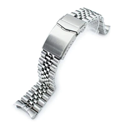 Obrázek 22 mm Super J Louis 316L ušlechtilá ocel řemínek k hodinkám pro Seiko SKX007, dvojitý uzávěr s V uzávěrem, stříbrná, Klasické