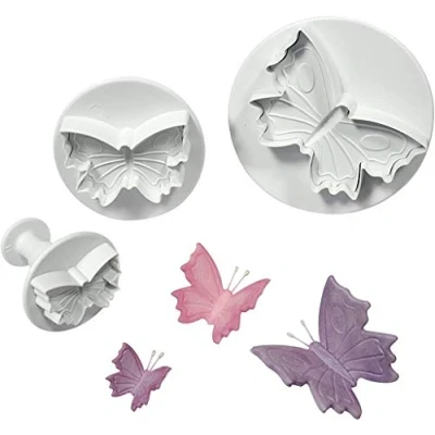 Obrázek Schmetterlingsausstecher mit Auswurf BU910 Prägeausstecher Schmetterlingsmotiv, kleines, mittleres und großes Format, Kunststoff, Weiß, Set of 3