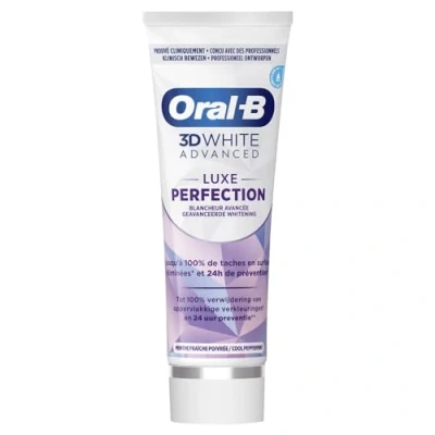 Obrázek Oral B zubní pasta 3D White Advanced Luxe Perfection Whitening pasta, odstraňuje skvrny na povrchu, ochrana proti skvrnám, klinicky prokázáno, osvěžující aroma máty peprné, 75 ml