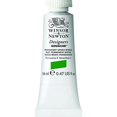 Obrázek Winsor &amp; Newton 605484 Designer kvaš permanentní zelená prostředek, tuba 14 ml matné krycí barvy kvašů, ideální pro kvašové obrazy, brilantní, světlostálé s velkou silou
