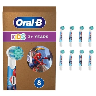 Obrázek Oral B Kids Spiderman nasazovací kartáčky pro elektrické zubní kartáčky, 8 kusů, extra měkké štětiny, nástavec na děti od 3 let, balení do schránky