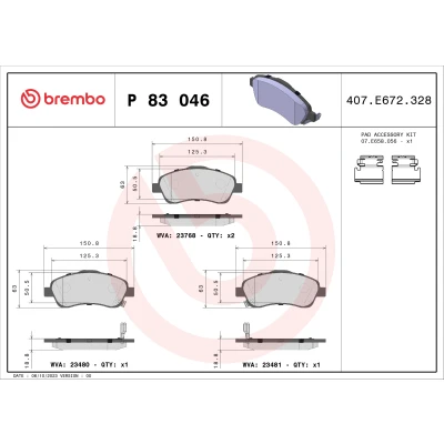 Obrázek Brembo P 83 046 sada brzdového obložení, kotoučová brzda (4dílná)