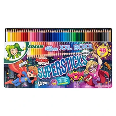 Obrázek JOLLY Pastelky Supersticks dětská slavnost XXL Box verze 1, nerozbitné a netoxické barevné tužky, Made in Austria, 48 tužek