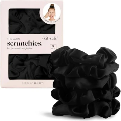 Obrázek Kitsch Satin Hair Scrunchies for Women měkké hedvábné vlasy na saténové drtíčky pro dívky a stylové ženy roztomilé vlasové drinky styling, balení 5 ks