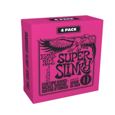 Obrázek Ernie Ball Elektrické kytarové struny Super Slinky, vinutí niklu, balení 4 ks, tloušťka 942