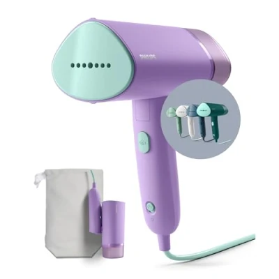 Obrázek Přenosný napařovač Philips řady 3000 1000 W, parní výkon 20 g/min, nádržka na vodu 100 ml, nevyžaduje žehlicí prkno, včetně úložné tašky, nízká hmotnost 630 g, fialová (STH3010/30)