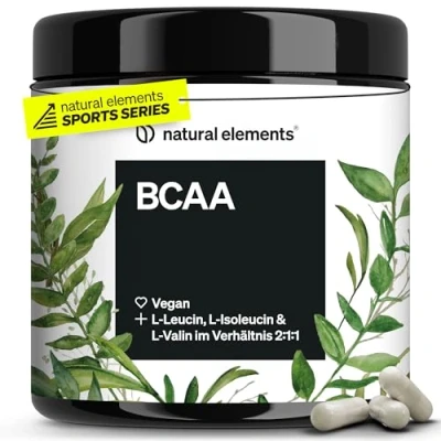 Obrázek BCAA 360 malých kapslí esenciální aminokyseliny leucin, isoleucin a valin vysoce biologicky dostupný poměr 2: 1:1 veganské, dávkované, bez zbytečných přísad vyrobeno v Německu