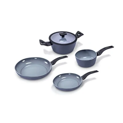 Obrázek Moneta Aria Finegres 5 STK Set: Bratpfanne 20 24cm, Stieltopf 16cm, Kochtopf mit Glasdeckel 20cm, Aluminium, Grau, 16 cm
