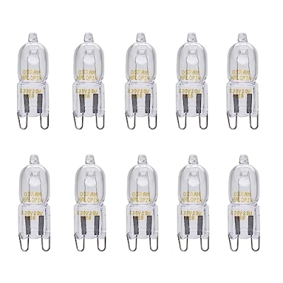 Obrázek Osram Balení 10 ks Halopin 66748 48 Watt G9 halogenová žárovka stmívatelná 230 V teplá bílá 740 lumenů halogenové žárovky s kolíkovou paticí