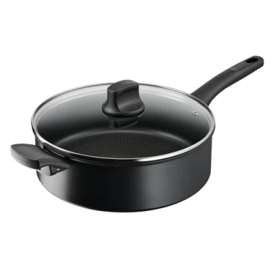Obrázek Tefal Pánev na dušení G28837 Hard Titanium On s poklicí 28 cm hliník nezávadná nepřilnavá povrchová úprava ukazatel teploty Thermo Signal pro všechny typy sporáků vhodná indukci černá