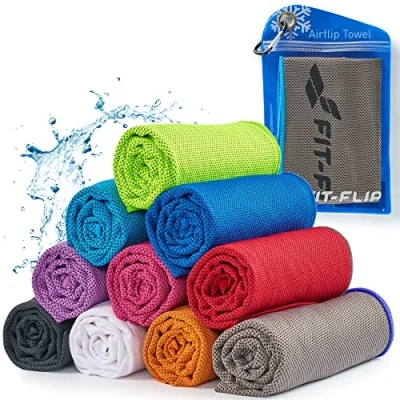 Obrázek Fit Flip chladicí ručník Airflip Ice Cooling Towel chladivý sportovní z mikrovlákna na krk a fitness sport (šedo modrý okraj, 100 x 30 cm)