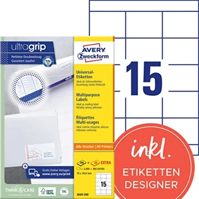 Obrázek Avery Zweckform 3669 200 etikety (A4, 3000 Plus 300 Univerzální páska pro extra, 70 x 50,8 mm) 220 Folio, Bílá