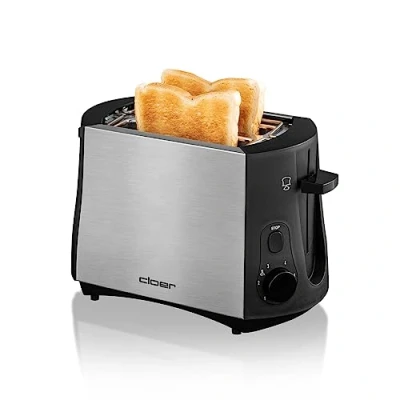 Obrázek Cloer 3419 Toaster für 2 Toastscheiben, 825 W, integrierter Brötchenaufsatz, Nachhebevorrichtung, Krümelschublade, wärmeisoliertes Edelstahlgehäuse, Schwarz, Edelstahl